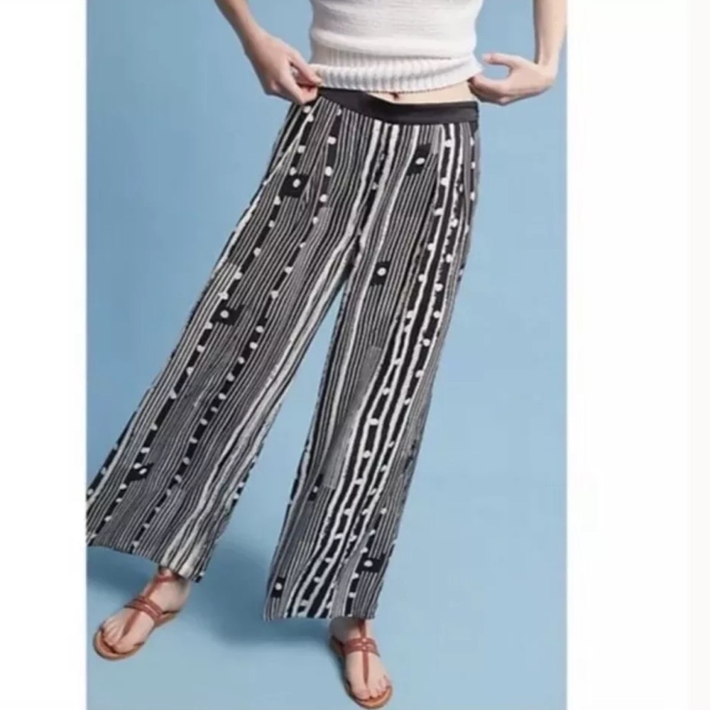 ANTHROPOLOGIE Elevenses Wide Leg Black & White Lose fit Pants in L